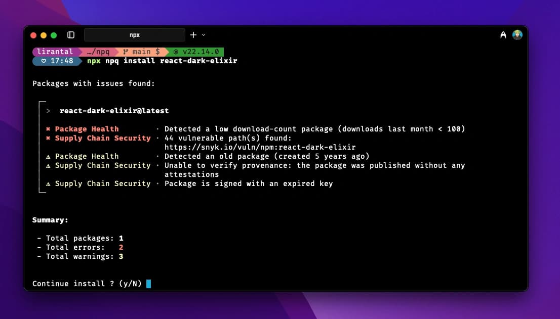 NPQ: Safe NPM Package Pre-Install Security Auditor