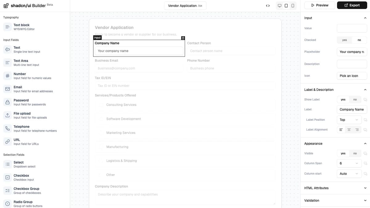Shadcn Form Builder